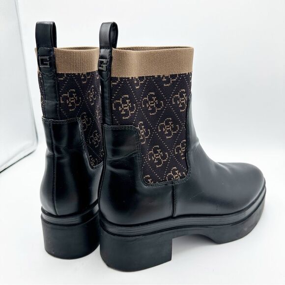 GUESS Women's Keanna Knit Detail Pull-On Lug Sole Faux Leather Chelsea Boots 8.5 - Picture 9 of 16